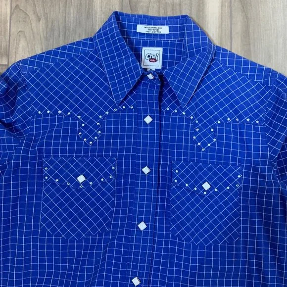 Cruel Girl Long Sleeve Blue White Check Western Shirt M - Picture 6 of 12